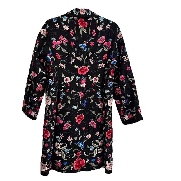 Johnny Was Biya Duster Jacket Medium Black Floral Silk Embroidered Art To Wear - Picture 8 of 11